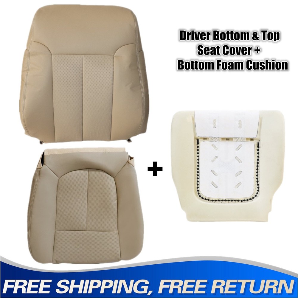 Driver Bottom & Top Leather Seat Cover Tan +Foam Cushion For 2009-2014 Ford F150