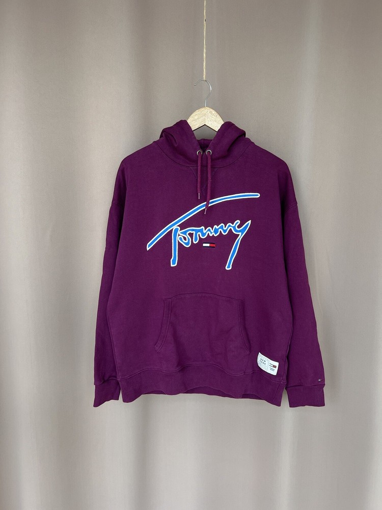Tommy Hilfiger Mens L Purple Signature Hoodie Long Sleeve Pullover