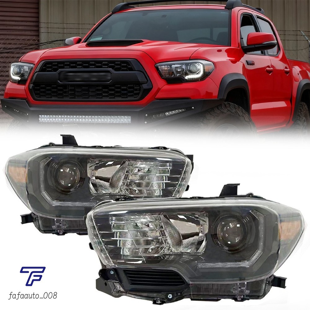 For 2016-2021 Toyota Tacoma Halogen LED DRL Headlights Assembly Black Left Right