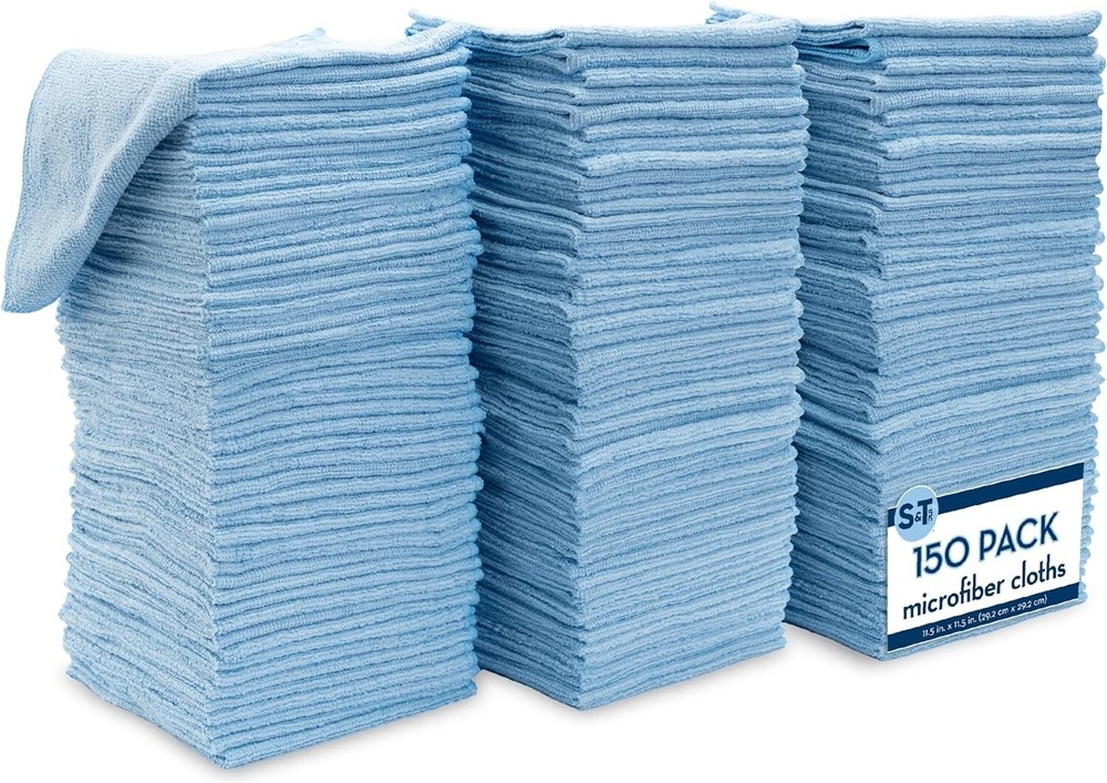 High-Absorbency Light Blue Microfiber Cleaning Cloths - 150 Pack, 11.5