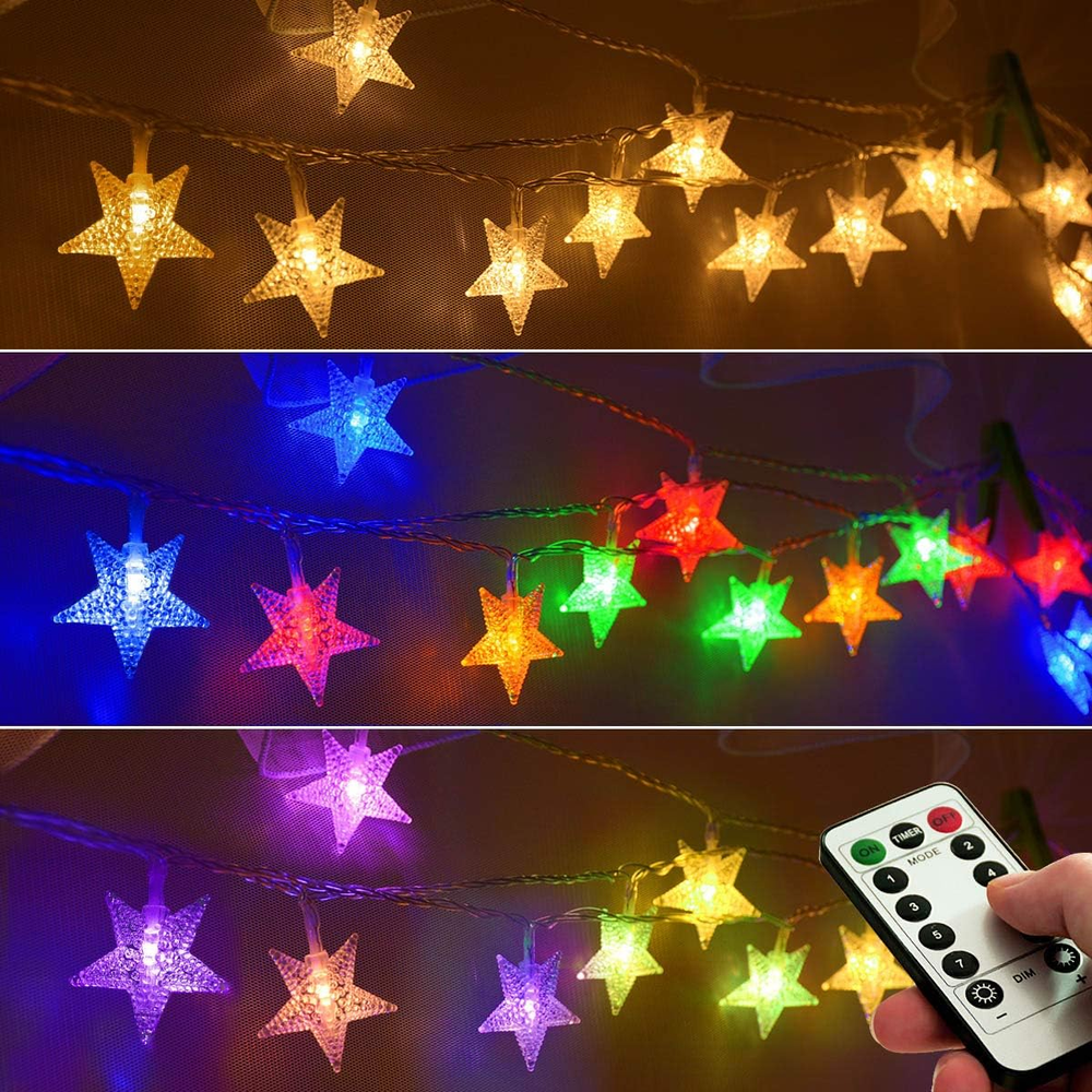 25Ft 50 LED Multicolor Star String Lights for Bedroom Decorations, Battery Opera