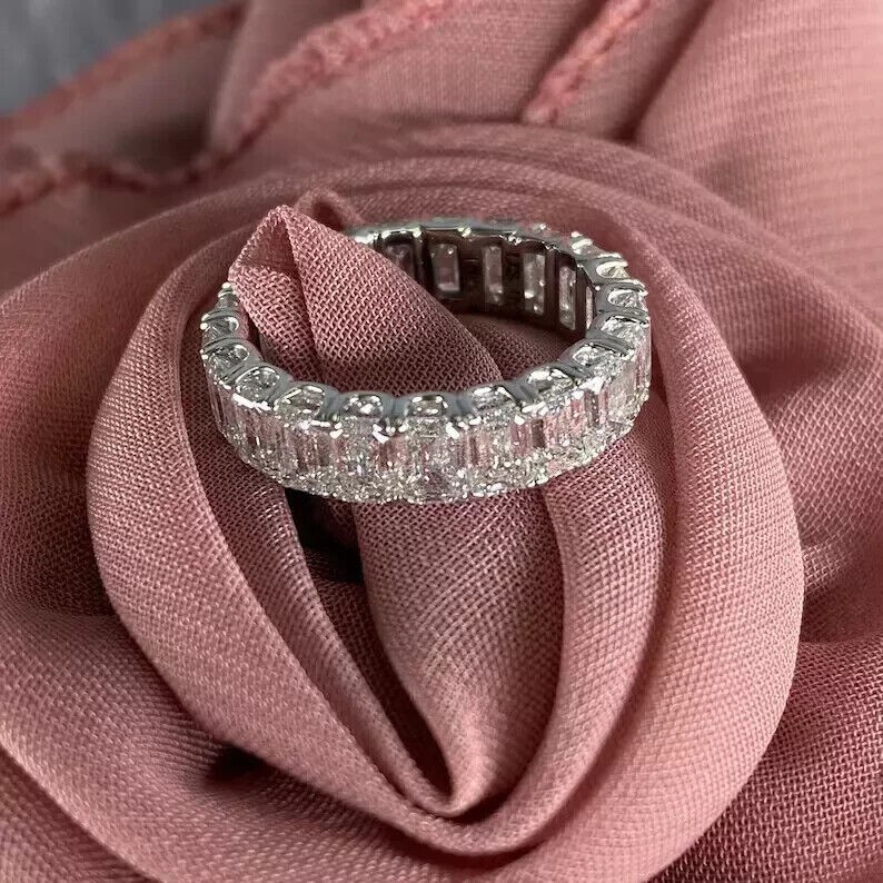 2Ct Emerald Cut Simulated Diamond Eternity Band in 14K White Gold Plating