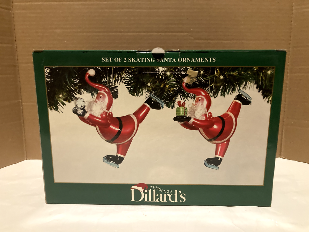 Dillards 2-Piece Skating Santa Christmas Ornament Set