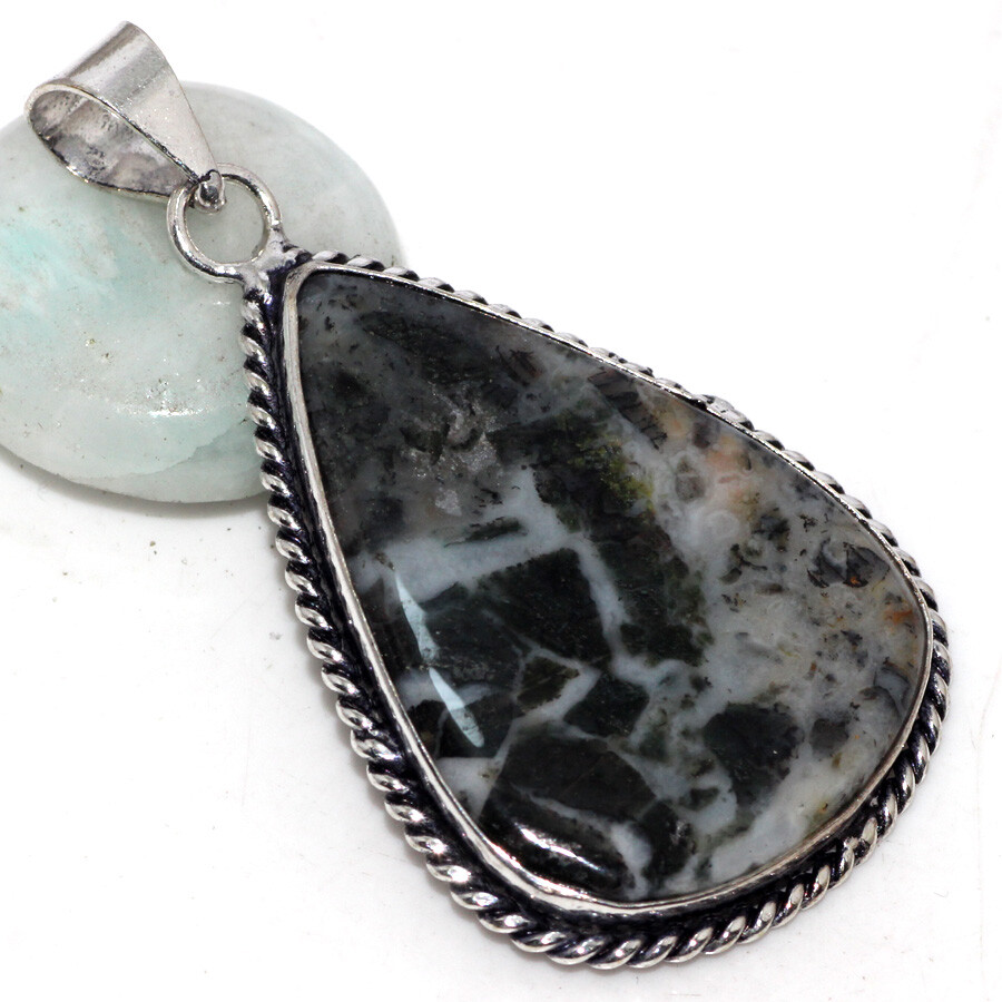 925 Silver Plated-Moss Opal Ethnic Gemstone Handmade Pendant Jewelry 2