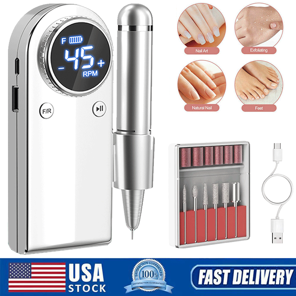 Manicure Pedicure Electric Drill File Nail Art Pen Machine Set Salon DIY Gold US