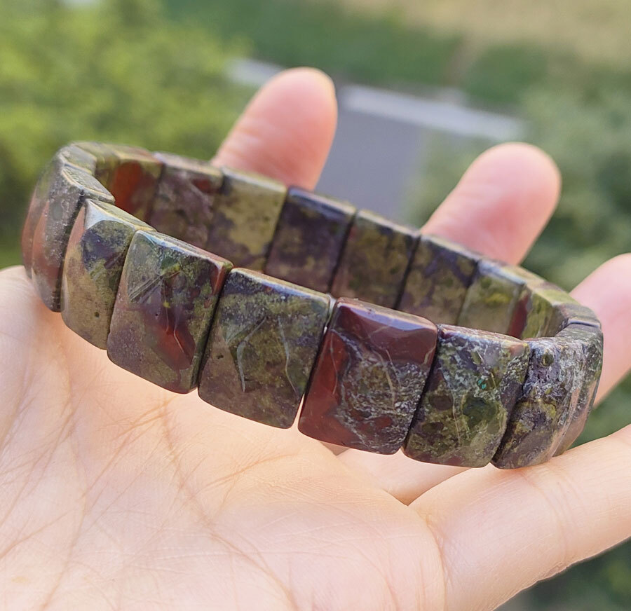 5pcs Blood Jasper Gems oblong faceted Bracelet Magic Reiki Healing Amulet