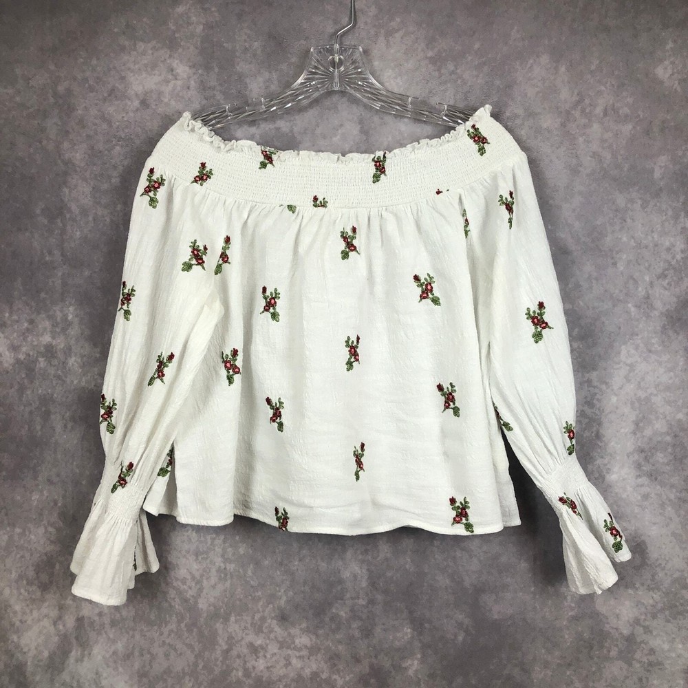 Boho Floral Embroidered Off Shoulder Crop Top by Altar'd State - Size Medium