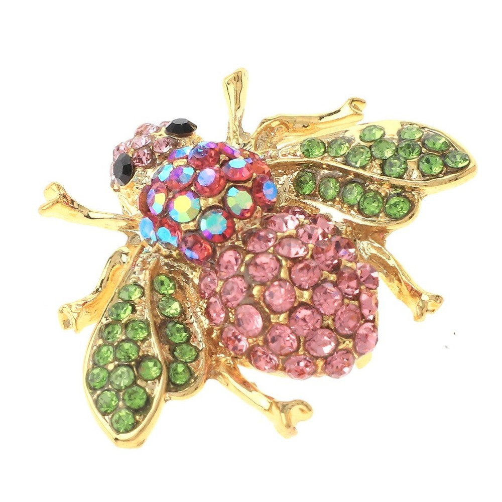 Gold Tone Metal Bee Brooch With Rhinestone P1066-PKGN
