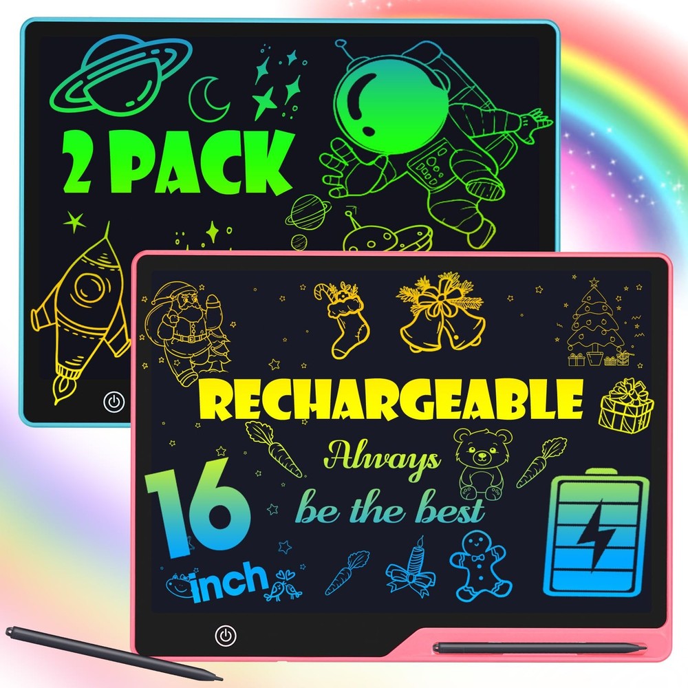 16 Inch LCD Writing Tablet 2-Pack, Rechargeable Kids Doodle Board with Stylus  