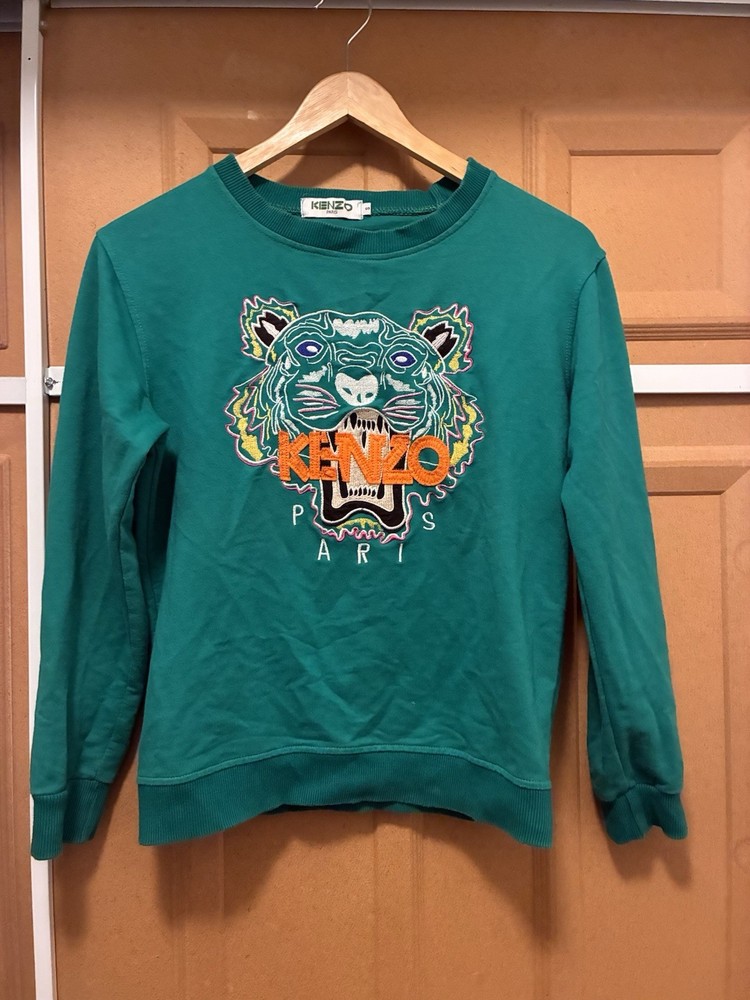 Kenzo Paris Green Embroidered Tiger Classic Cotton Sweatshirt Women’s Small