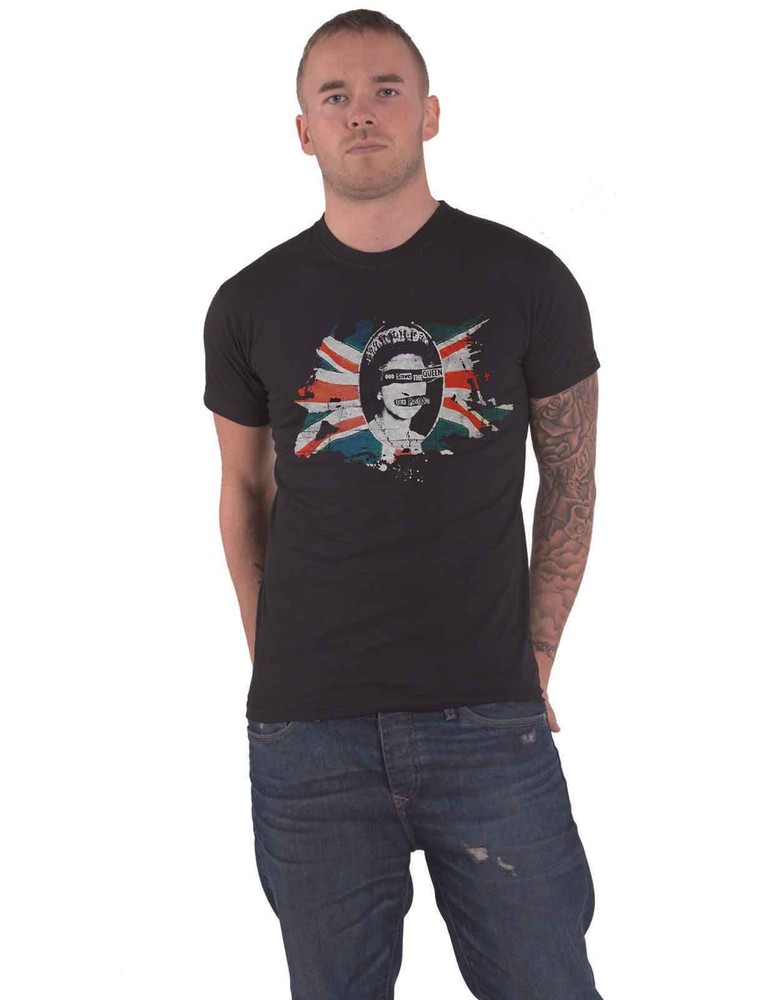 Sex Pistols God Save The Queen Flag Logo Official Mens Black Tee