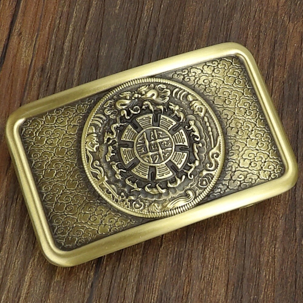 Solid Brass Belt Buckle for Men Chinese Bagua Pattern Fits 36-38mm Wide Belts