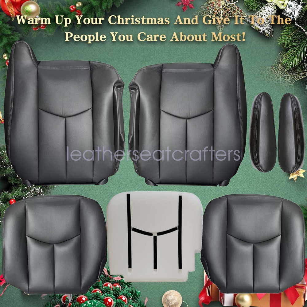 Front Leather Seat Cover & Foam Cushion For 2003-2006 Chevy Silverado Dark Gray