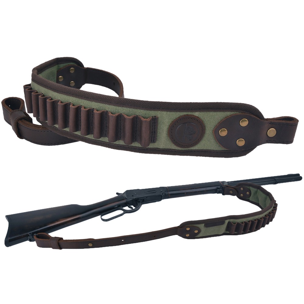 Canvas Rifle Sling Leather Ammo Holder Sling Gun Strap for .357 30-30 .32Win