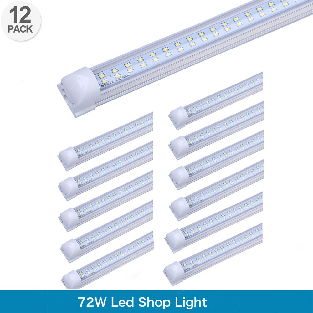 12Pack 8 Foot Led Shop Light 8FT 72W T8 Integrated Led Tube Lights Fixture Lamp