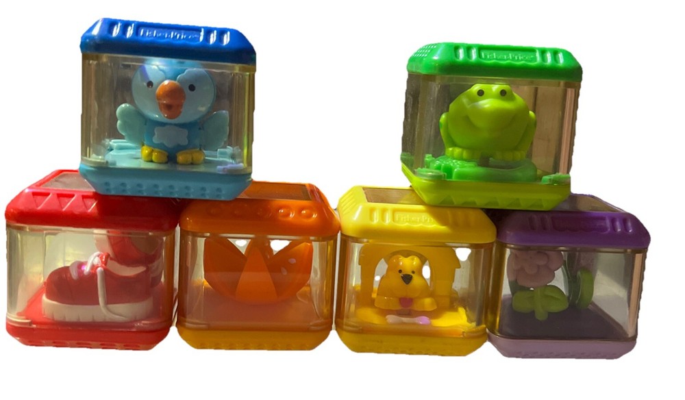 Lot of 6Fisher Price Peek a Boo Blocks Sensory Stacking Baby Toddler Toys