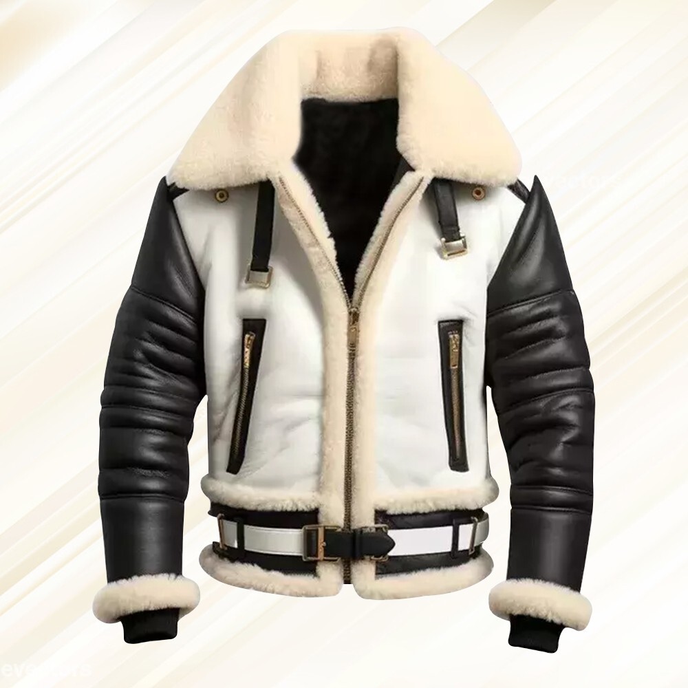 Men's RAF Aviator B3 Bomber Jacket in Real Leather with Shearling Fur Trim