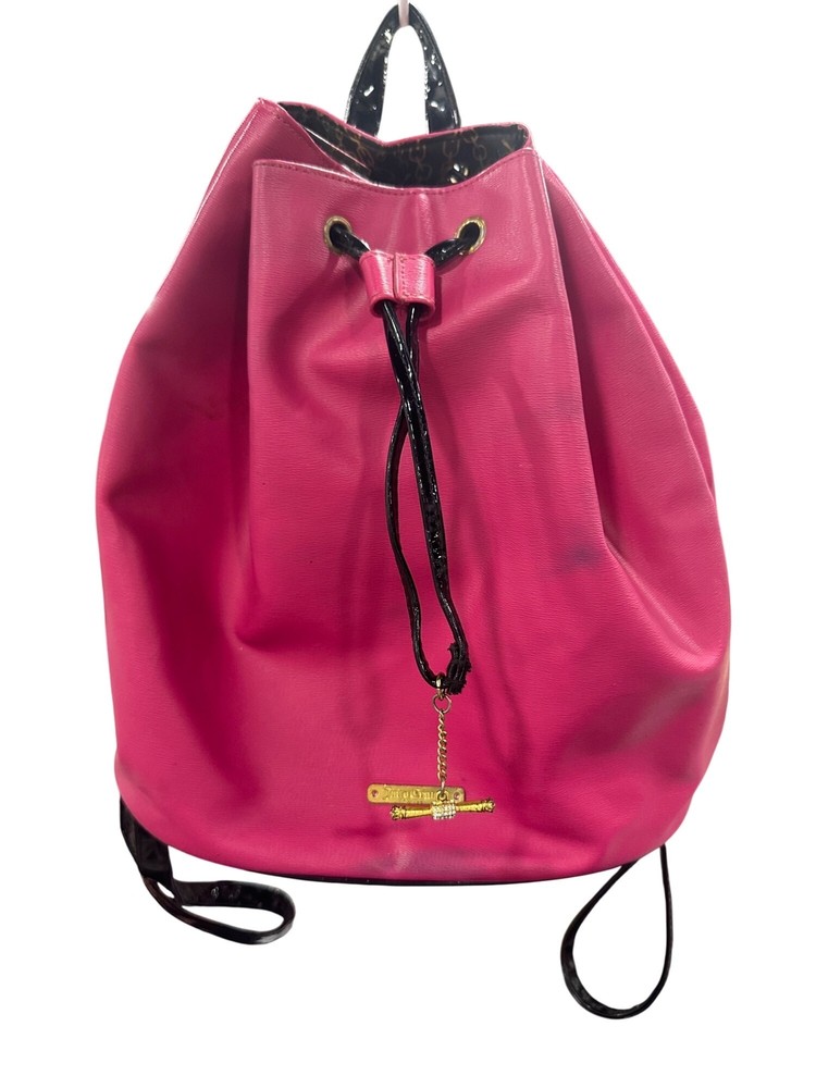 Juicy Couture Pink Drawstring Backpack with Gold Chain Print Lining
