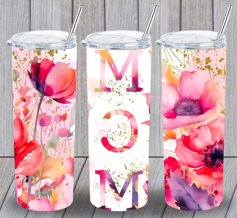 MOM LIFE 20 Beautiful Mom Multicolor 20oz Insulated Tumbler Lid Clear Straw New