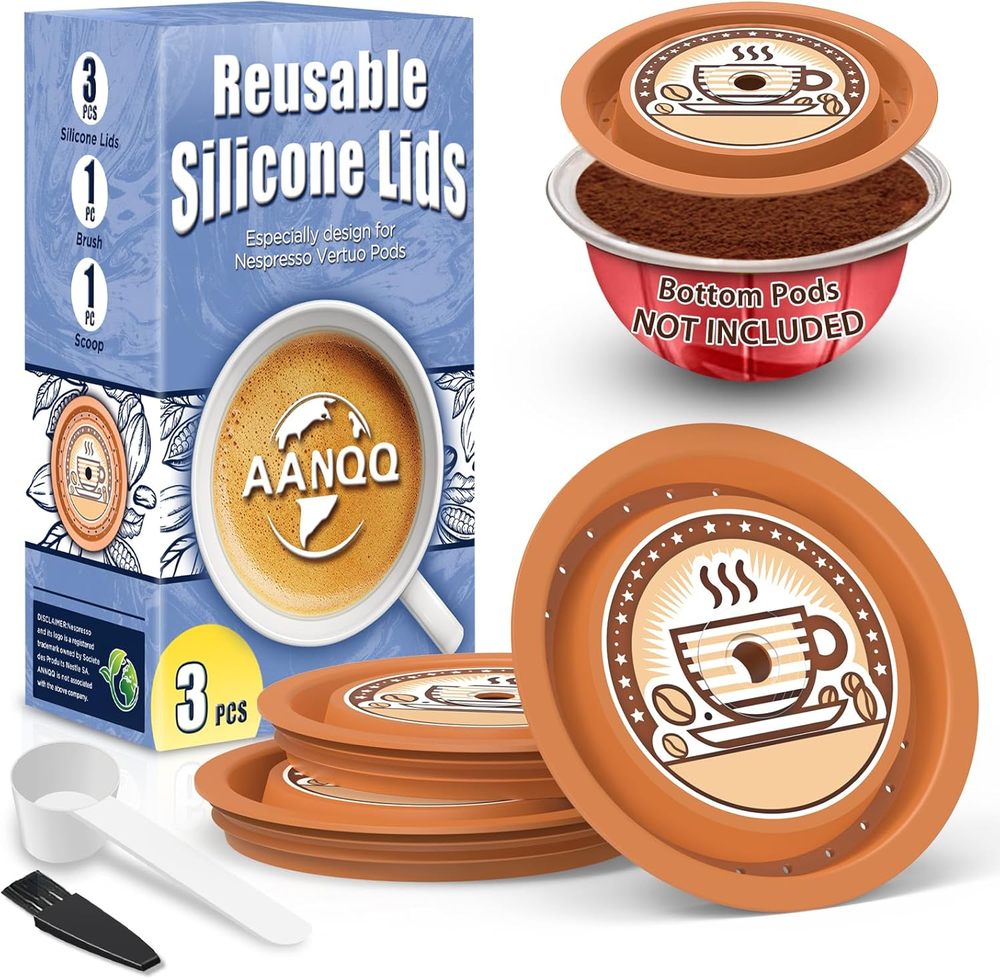 Reusable Nespresso Vertuo Pod Lids, 3Pcs Food-Grade Silicone Caps Compatible with All Sizes