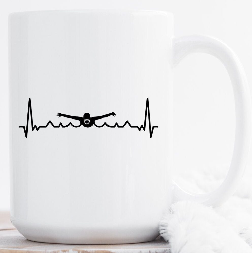 Heartbeat Swimming Mug Swimmer Coffee Mug Swimming Mug Swimmer Mug Gift For