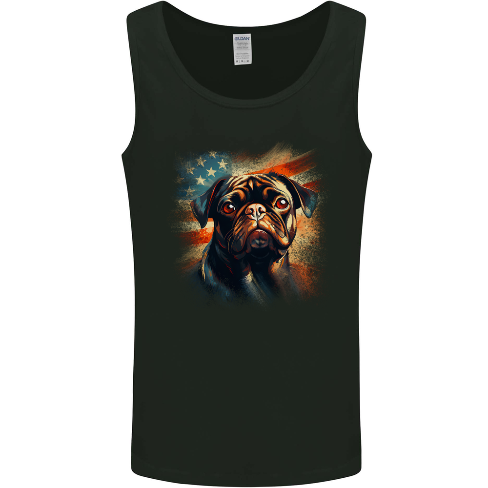 USA Pug With American Flag Dog Mens Vest Tank Top