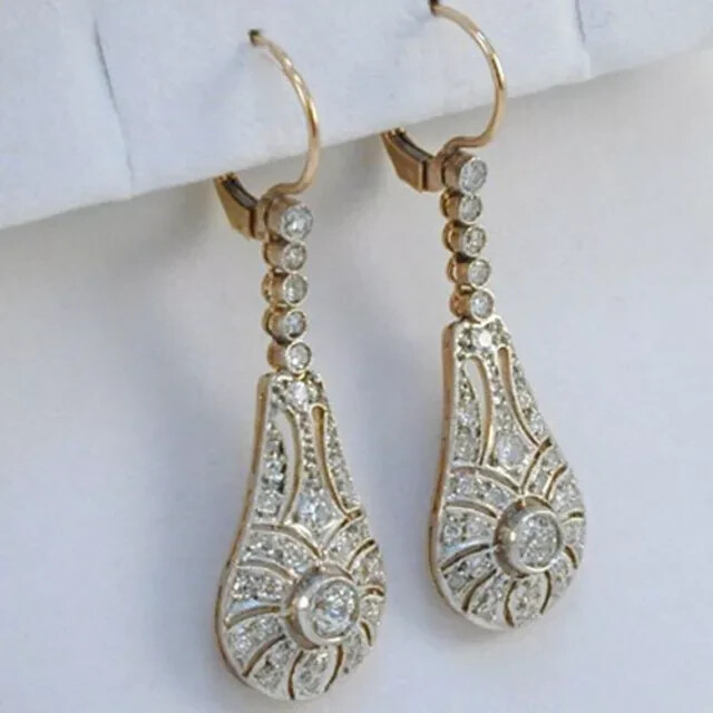 3Ct Round Cut Real Moissanite Women's Drop/Dangle Earring 14K Yellow Gold Plated