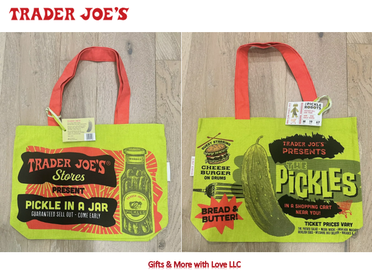 Trader Joe's NWT 💚 Pickles HEAVY DUTY COTTON REUSABLE GROCERY SHOPPING TOTE BAG