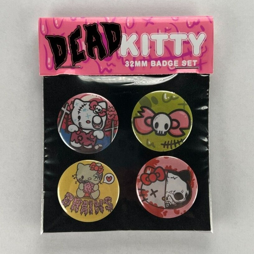 Dead Kitty Kawaii Zombie Metal Pin Badge Set 4x32mm Cute Button Badges