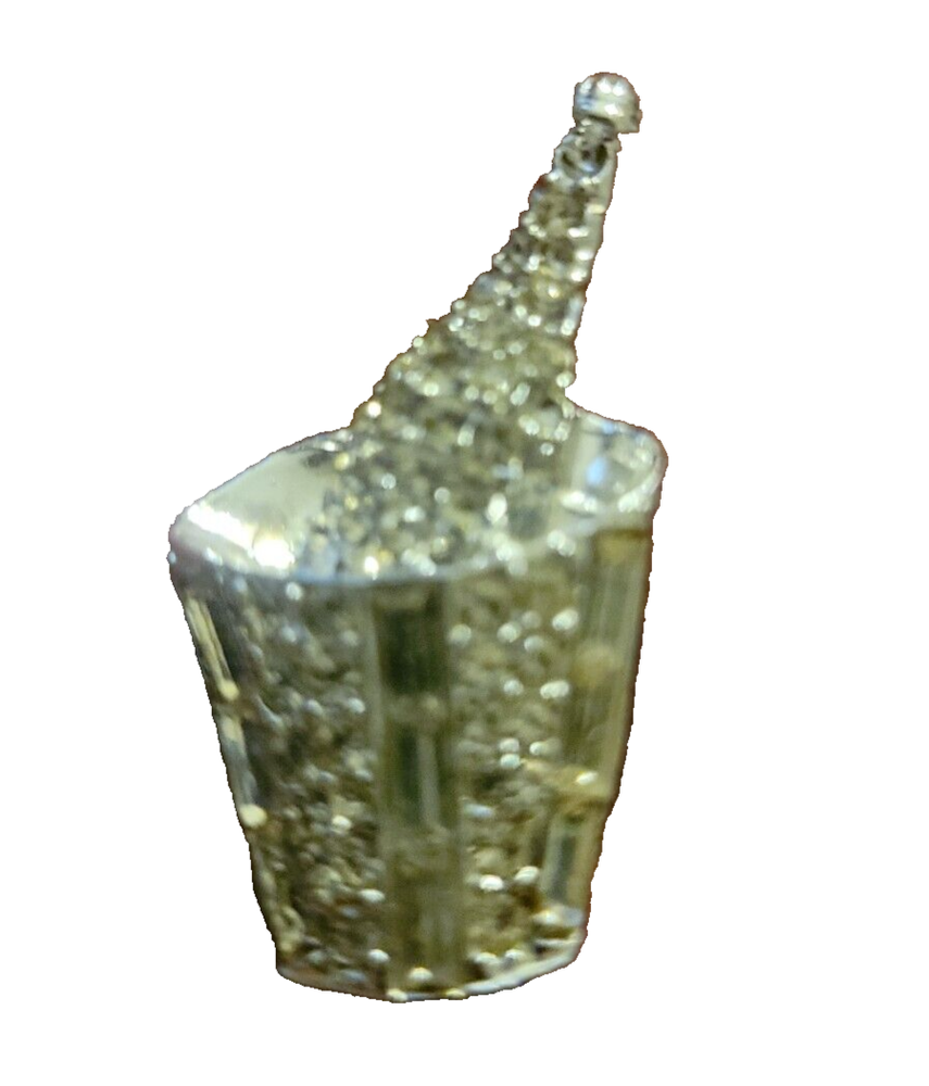 Vintage Pre-Owned Clear Rhinestone Champagne Bucket New Year Rooch Pin-image