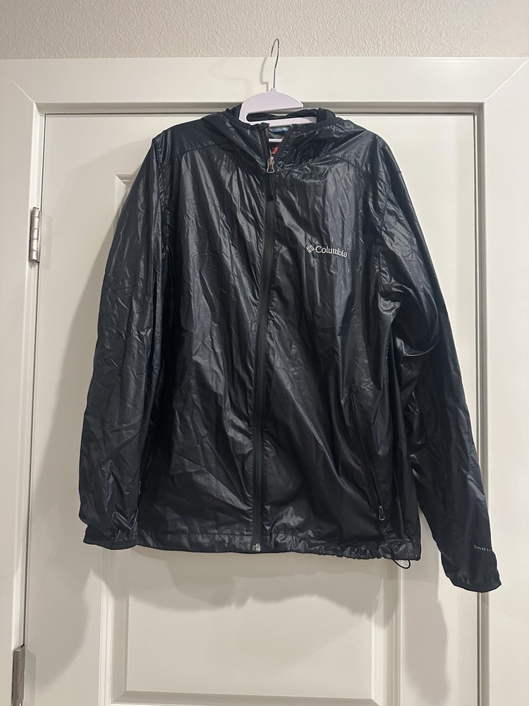 Columbia Omni-Heat Black Men's Hooded Windbreaker Jacket Full Zip Mid-Length M