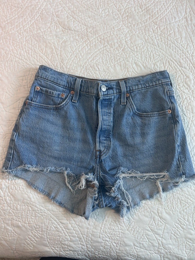 Levi's 501 Cut Off Denim Shorts Blue High Rise Button Fly Women's W29