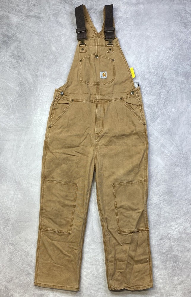 Carhartt Rugged Flex Canvas Bib Overalls Brown Youth Sz 14 13706 Double Knee