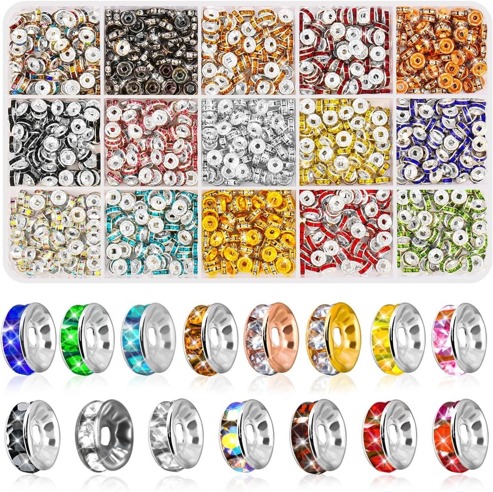 6mm Rhinestone Rondelle Spacer Beads - 1200pcs for Jewelry Making