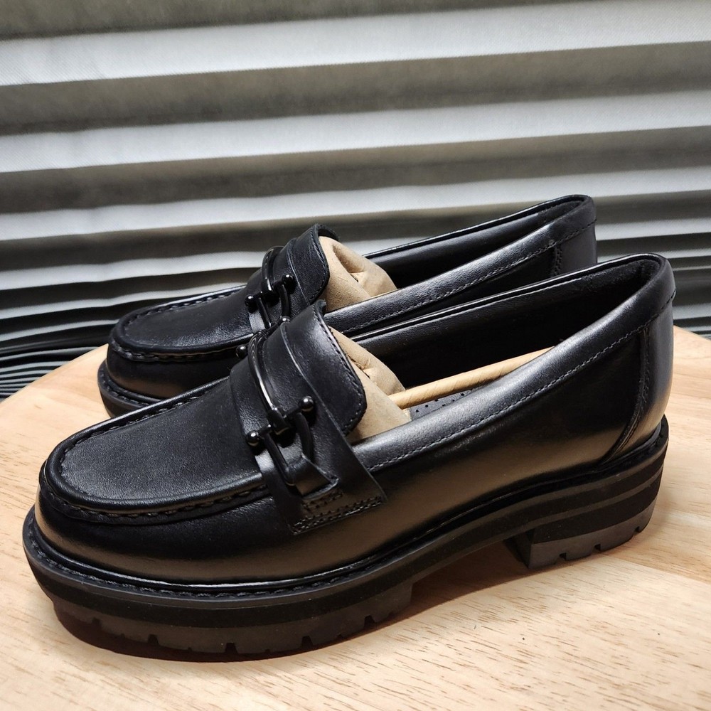 Clarks Womens Orianna Bit Black Loafers Size 6.5 Comfortable Slip-On Shoes