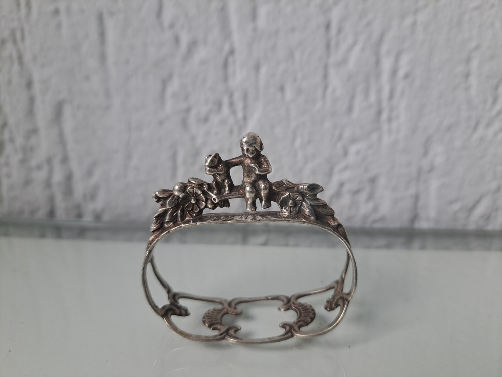 Vintage 835 Silver Napkin Ring with Cherub & Squirrel Design