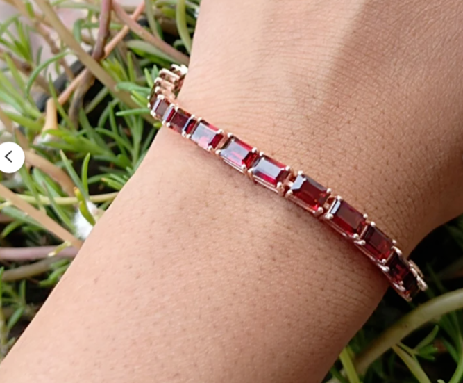 Red Garnet Octagon 6x4 Tennis Bracelet in Gold over Sterling Silver – 7 Inches