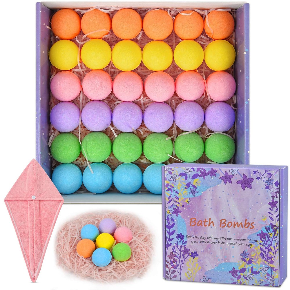 36 Organic Bath Bombs Gift Set, Natural Mini Handmade Bath Bombs for Women, G...