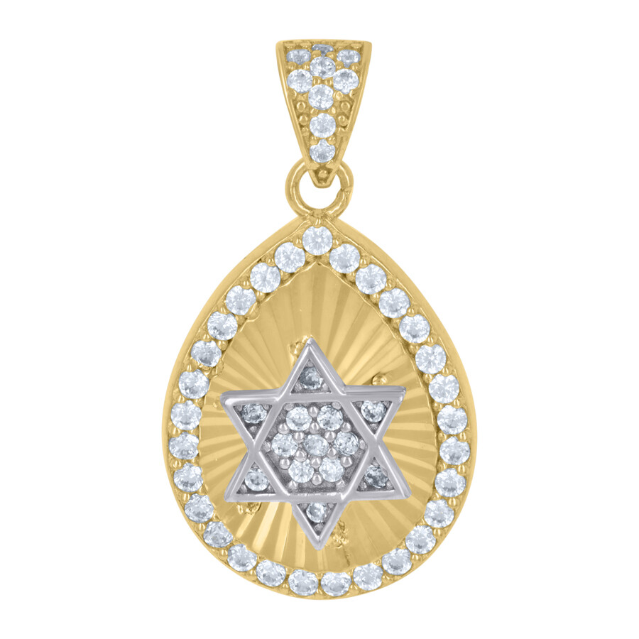 14K Two-Tone Gold Cubic-Zirconia Star Of David Symbol Religious Pendant 2gm