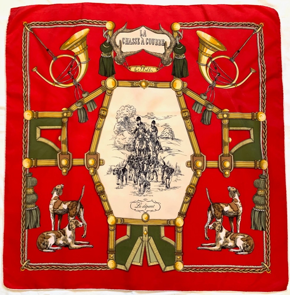 Vintage NINA BELLOTTI Signed Classic HUNTING Animal Red Green 34