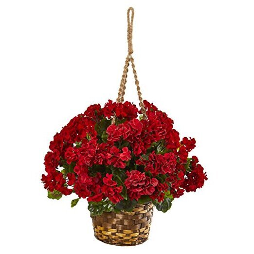 UV-Resistant 19in Artificial Geranium Hanging Basket for Indoor or Outdoor Use