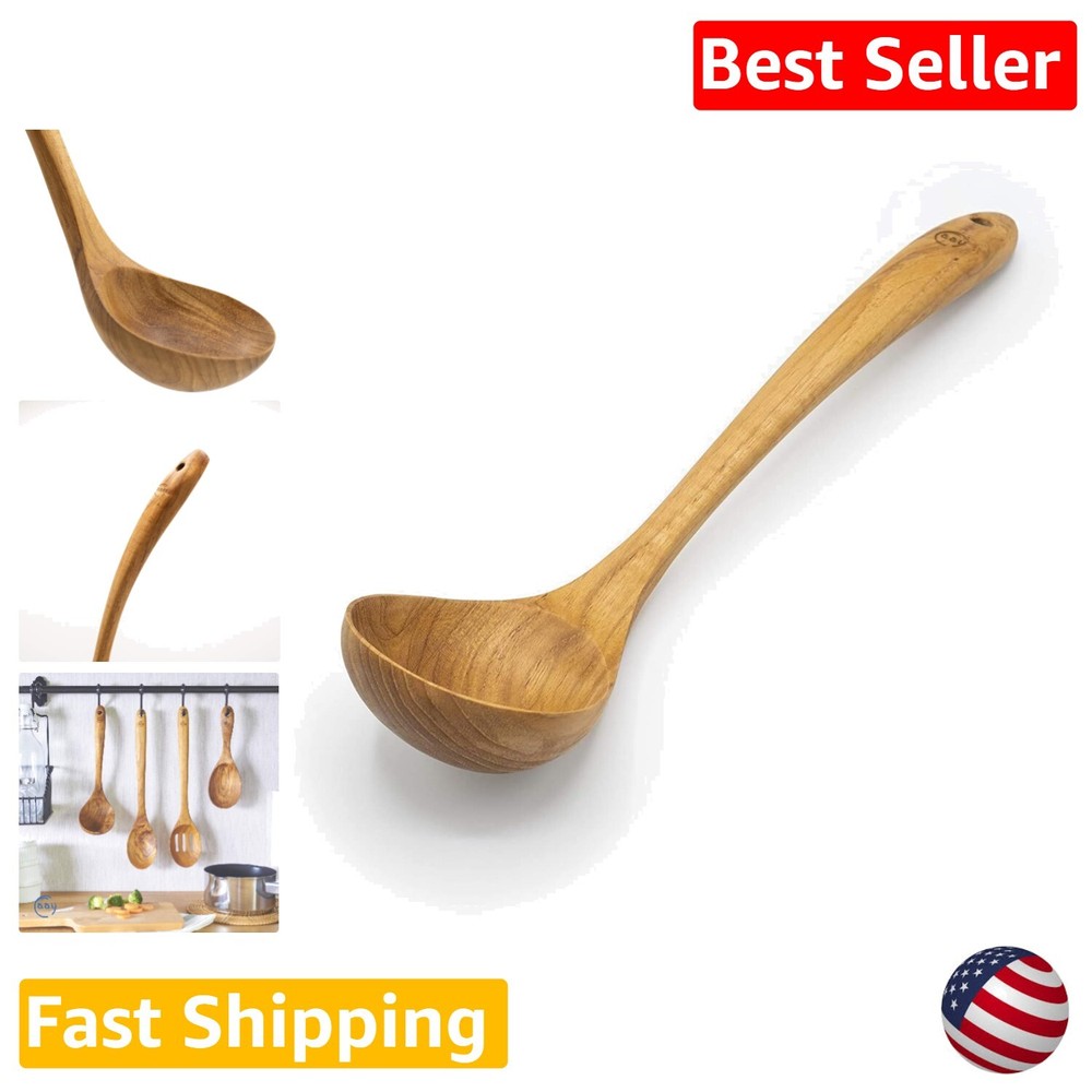 Eco Friendly Wooden Kitchen Tool - Hand Carved Teak Ladle - 12 Inch Long