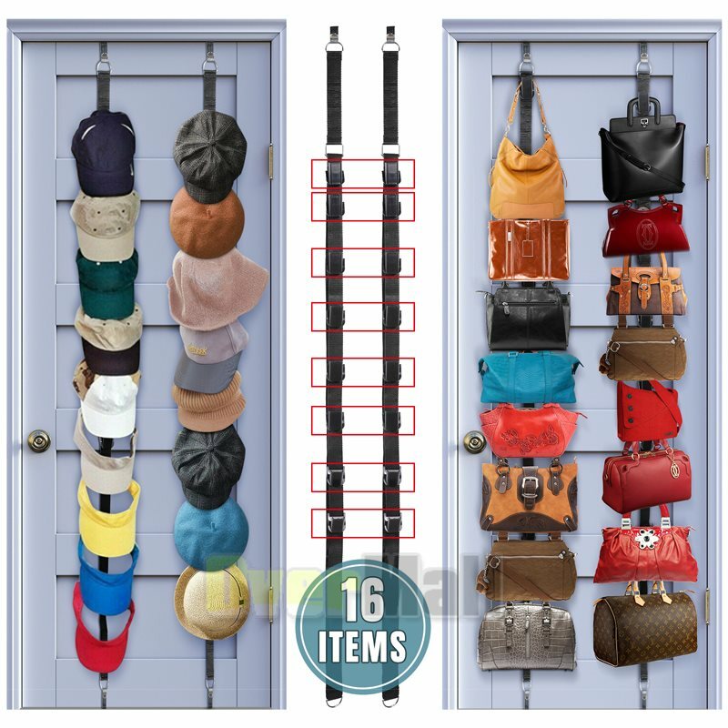 2PCS Baseball Cap Hat Rack Holder Organizer Storage Door Hanger Closet 16 Hooks