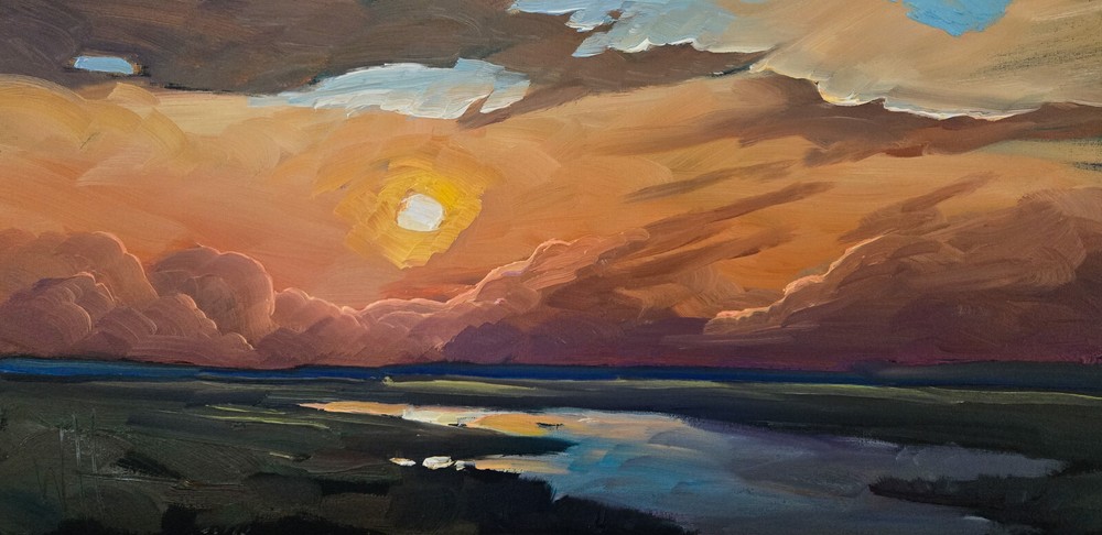 Art Painting Clouds Sky Impressionism Hawkins Original Canvas Vintage Palette