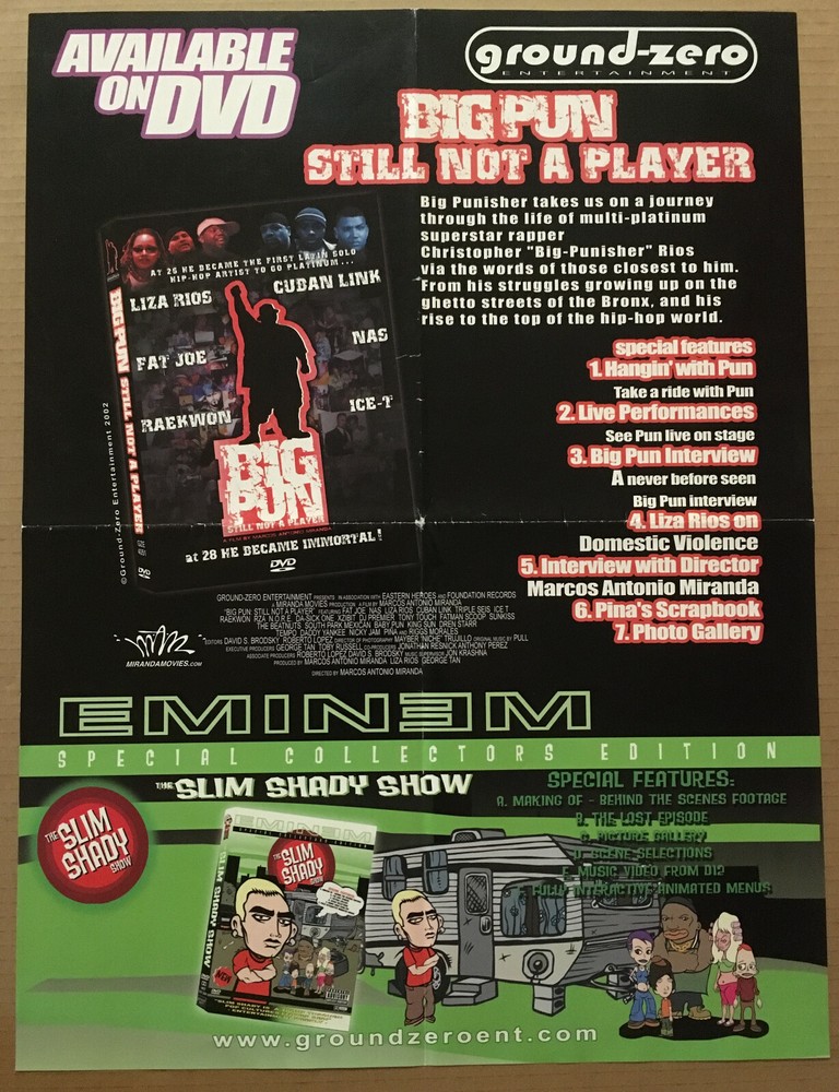EMINEM & BIG PUN Rare 2003 PROMO POSTER for Slim & Still DVD NEVER DISPLAYED