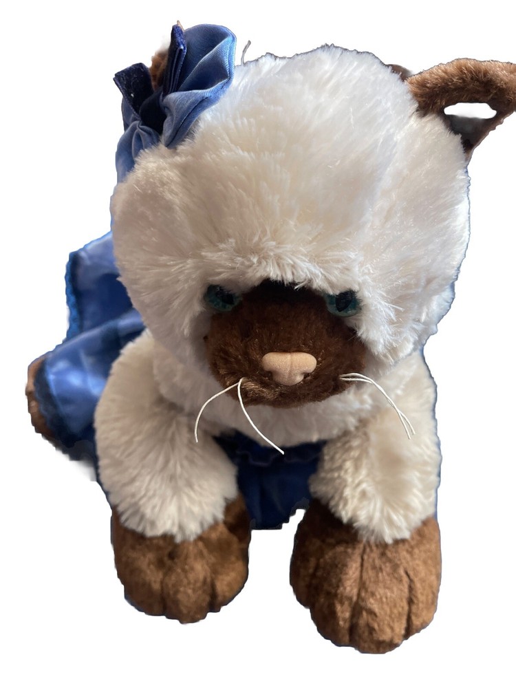 Build A Bear Siamese Cat Plush Promise Pet Cream Brown Blue Eyes with Dress