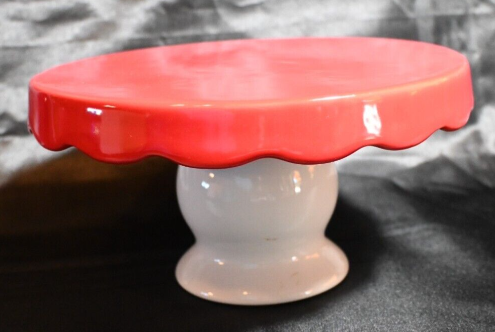 IQ Accessories Ceramic Pedestal Cake Stand, Red and White, Vintage