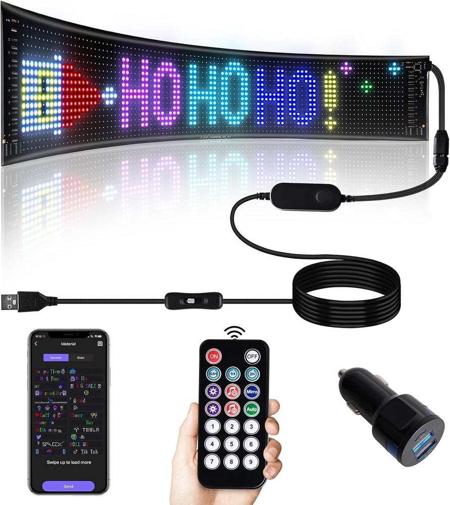 Programmable Flexible LED Car Window Sign - Bluetooth App Control, Custom Text/A