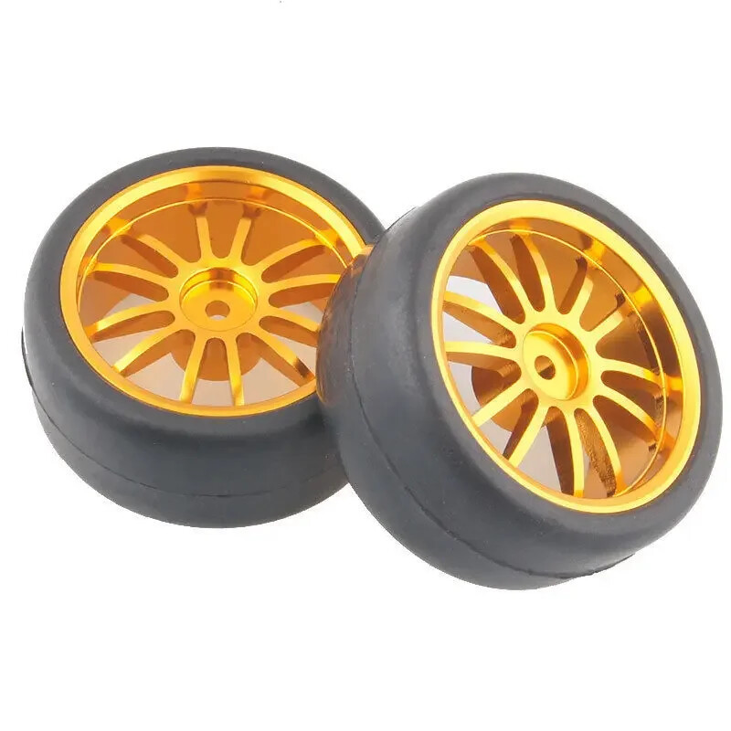 RC Gold Aluminum Wheel Rubber Tires Fit For HSP HPI Tamiya MST 1:10 On-Road Car