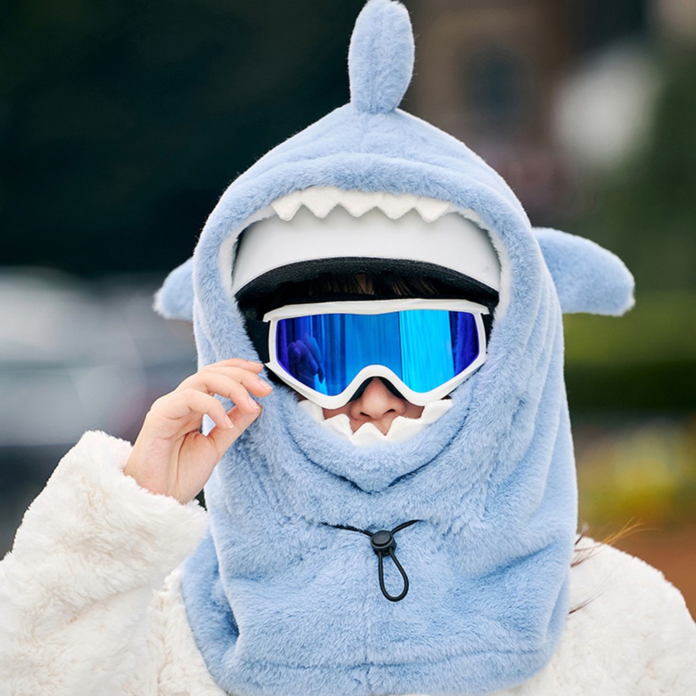 Full Face Cover Ski Mask Hats Windproof Shark Funny Winter Women Warm Fleece Cap